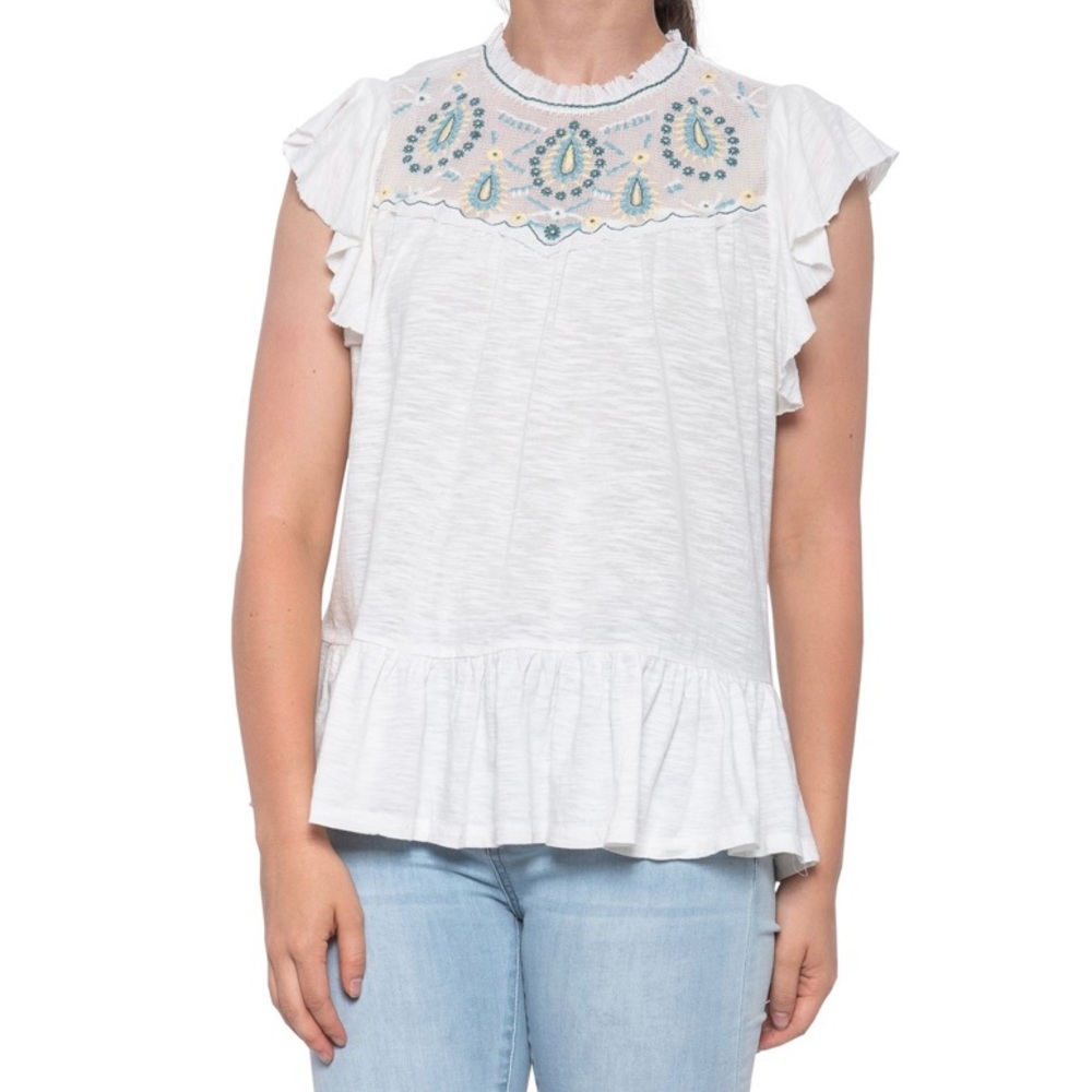 Lucky brand embroidered yoke top